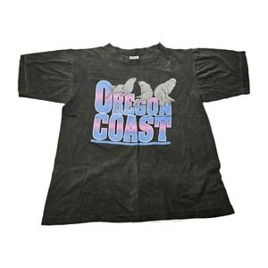 Oregon Coast Adult Size Large Vintage T-shirt Black Tuff Brand Pre Shrunk